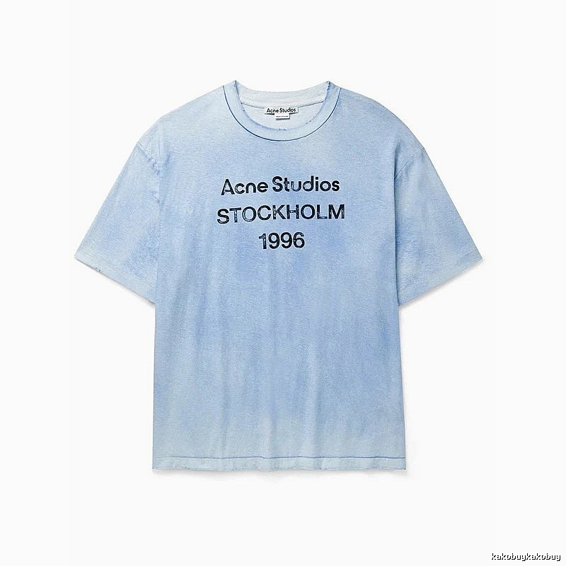 Acne Studios 2090-80 Deep Blue Style Ac908046 Stockholm Logo T-Shirt Casual Layering