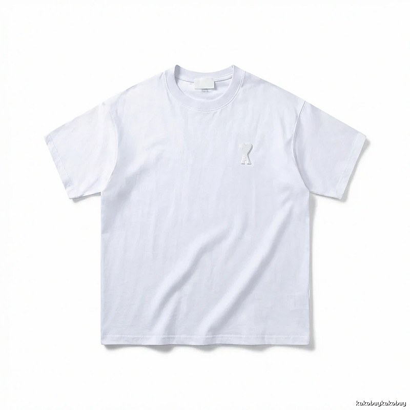 AMI Embroidered Minimalist Style White T-shirt