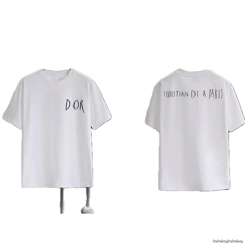 Dior Hand-painted Graffiti Style White Short-sleeved T-shirt
