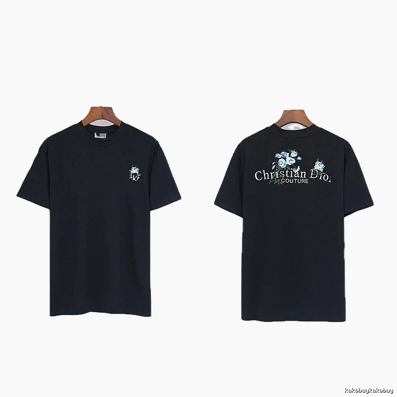 Dior Haute Couture Floral Embroidered Black Short-sleeved T-shirt