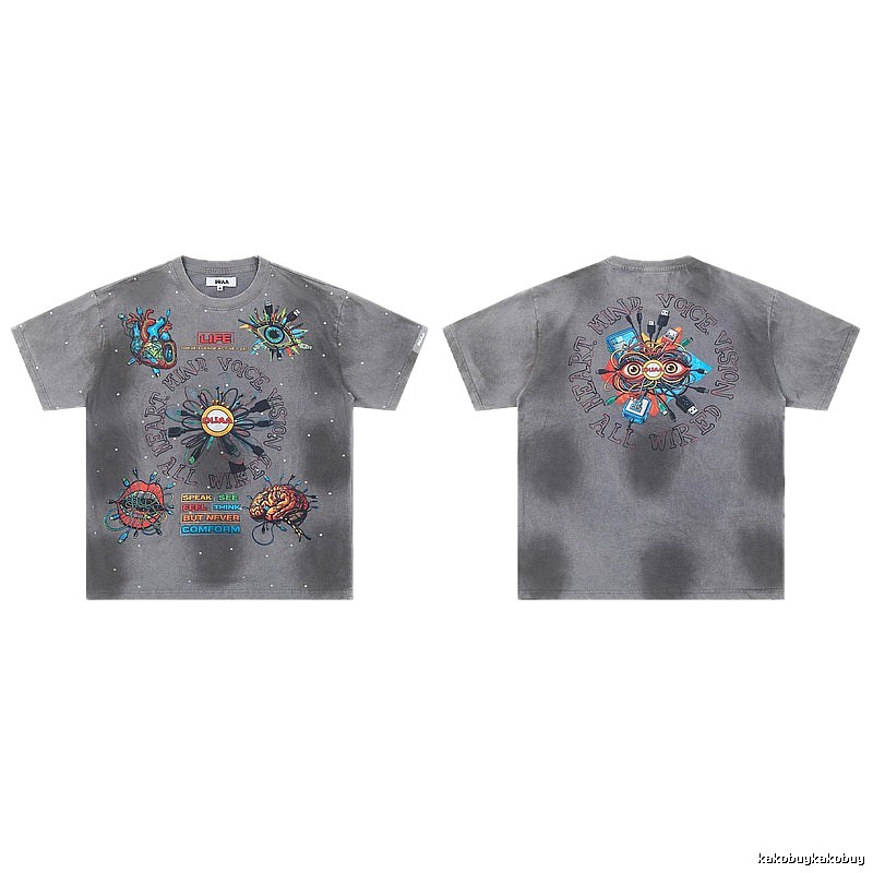 DUAA Cyber Print Street Style Grey T-Shirt