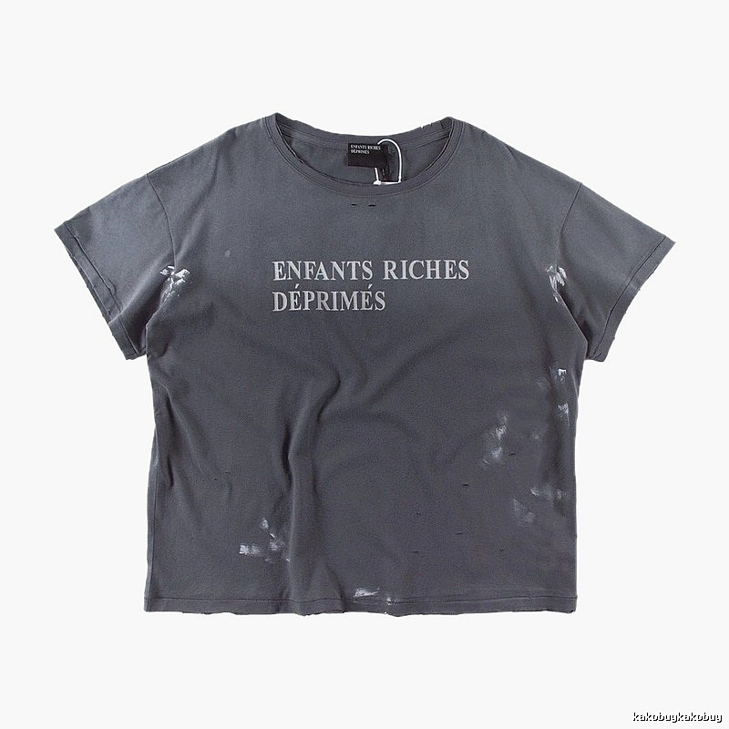 ERD Ink-splatter Distressed Vintage Style Gray Short Sleeve T-shirt
