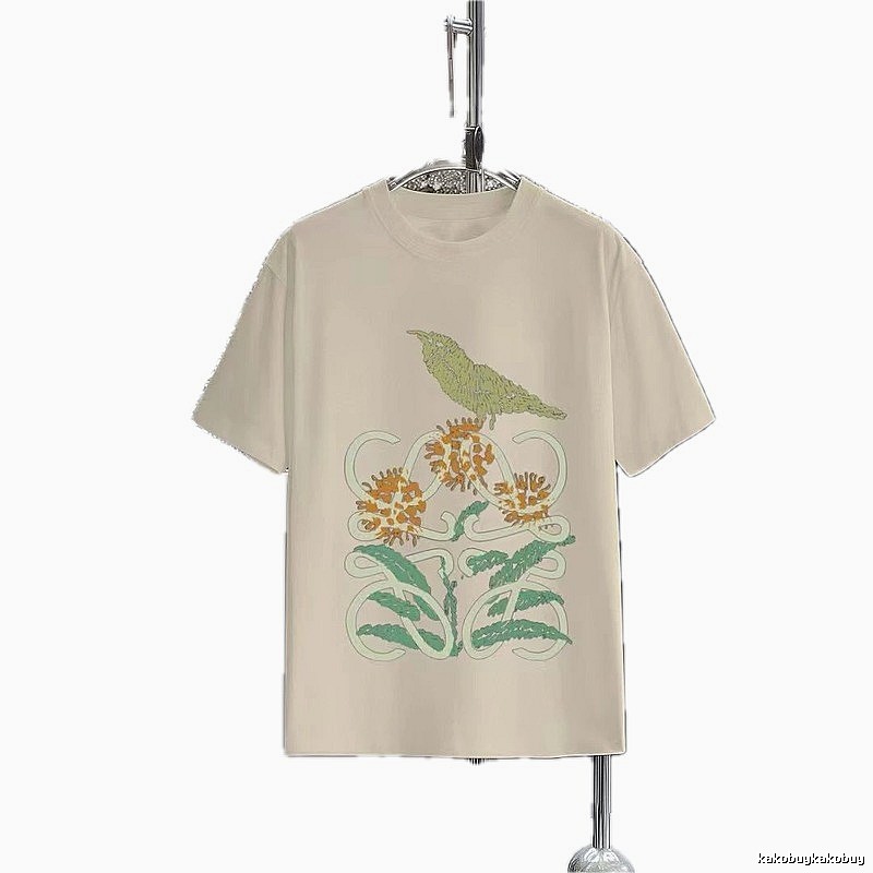 LOEWE Bird and Flower Print Casual Off-white T-shirt