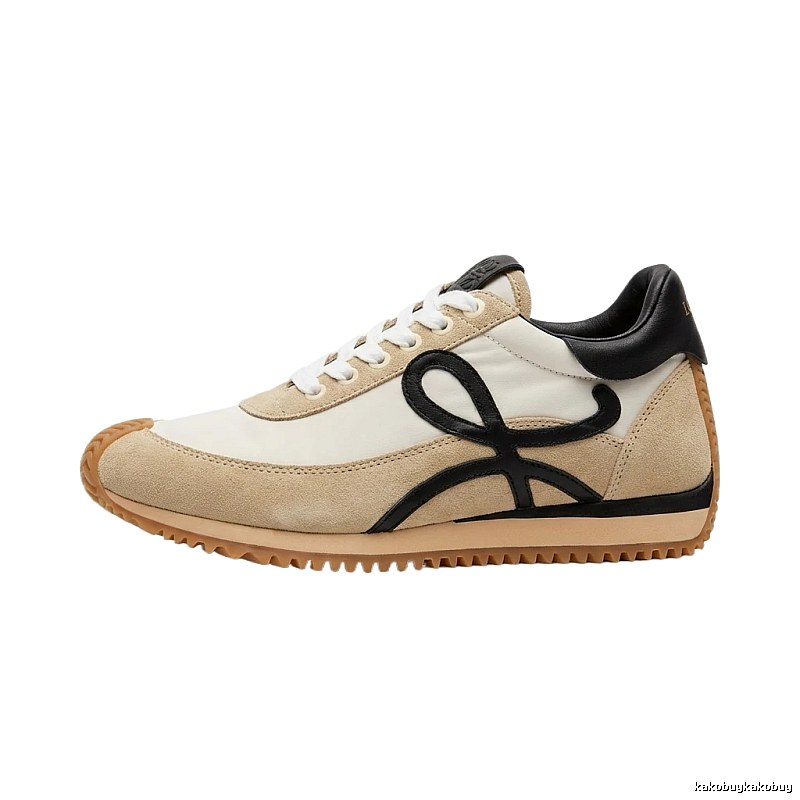 LOEWE retro-style black and brown color-blocking sneakers