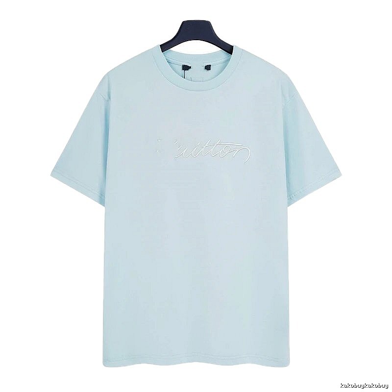 Louis Vuitton Embroidered Minimalist Style Light Blue Short-sleeve T-shirt