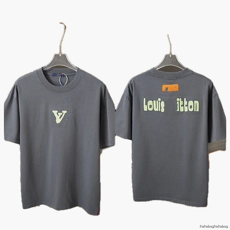 Louis Vuitton Letter Print Streetwear Dark Gray Short-Sleeve T-Shirt