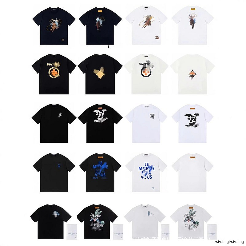 Louis Vuitton Streetwear Printed Black and White Short-sleeve T-shirt