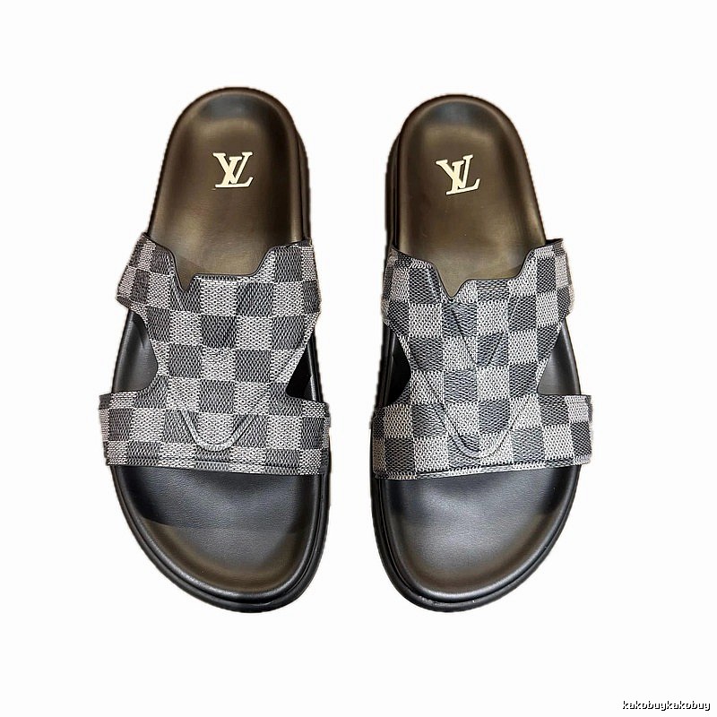 Louis Vuitton Trendy Cool Checkered Grey-Black Slippers