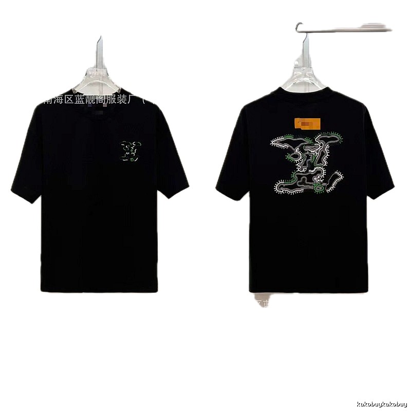 Louis Vuitton Trendy Style Embroidered Black T-Shirt