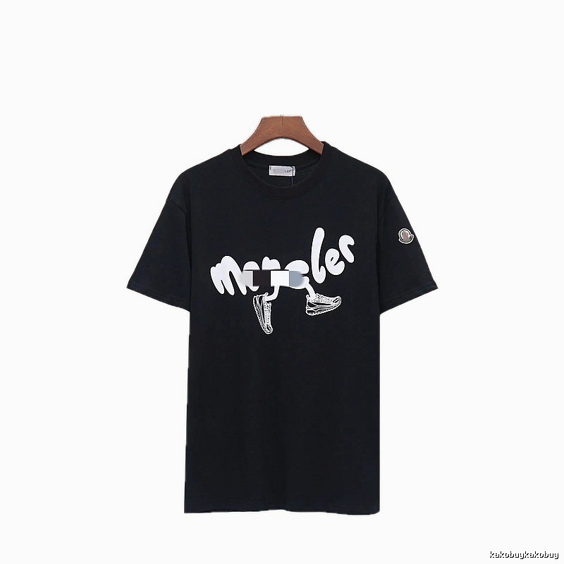 Moncler Casual Printed Black Short Sleeve T-Shirt