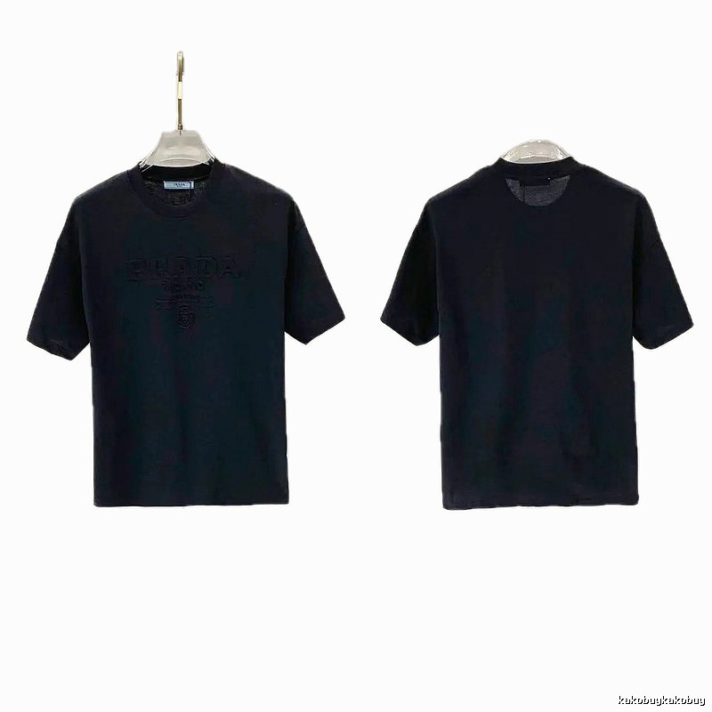 Prada Embossed Minimalist Style Black Short-sleeve T-shirt