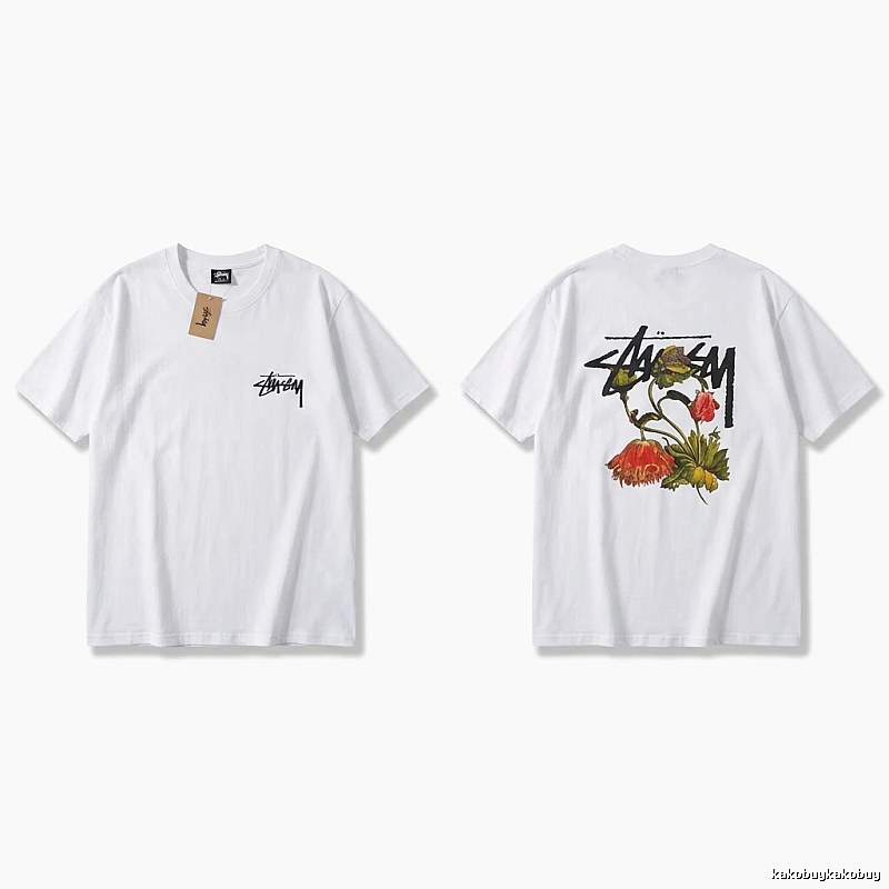 Stussy Floral Print White T-Shirt