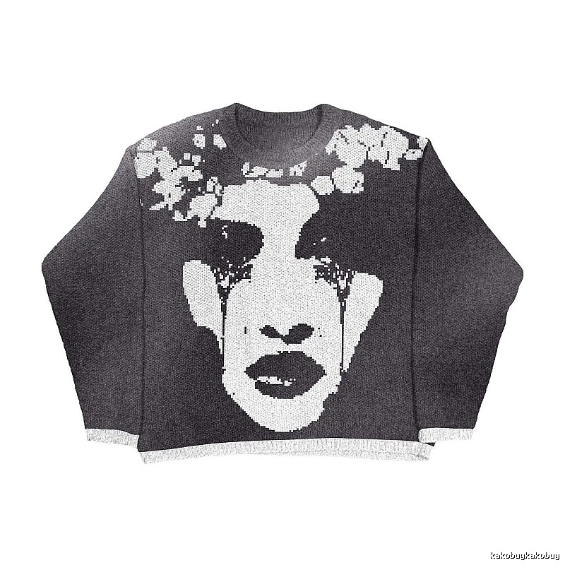 Summer Anime graphic sweater Black Knit Top with Clean Finish