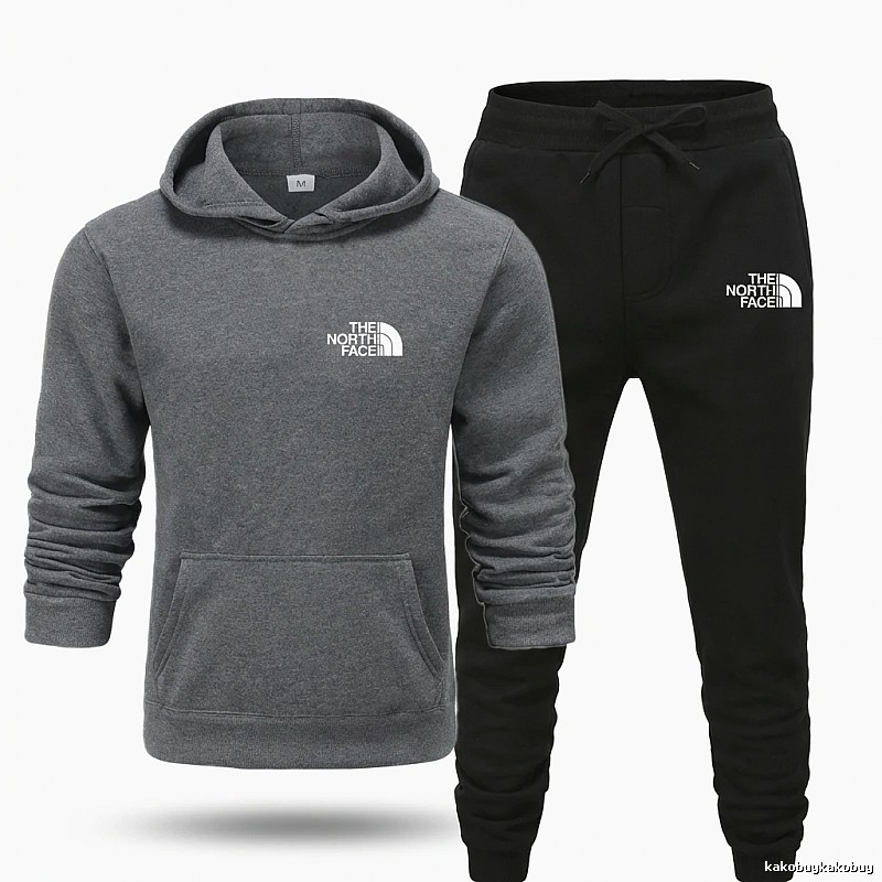 The North Face Simple Gray and Black Sportswear Set