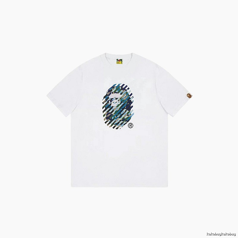 A Bape camouflage-style white T-shirt