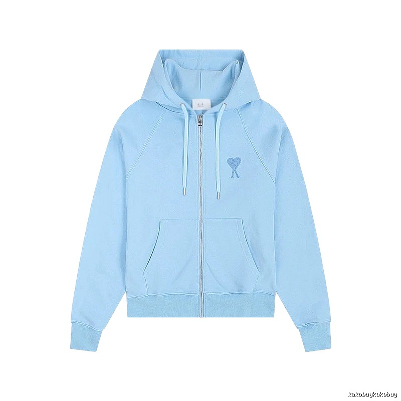 AMI Love Embroidery Light Blue Hoodie