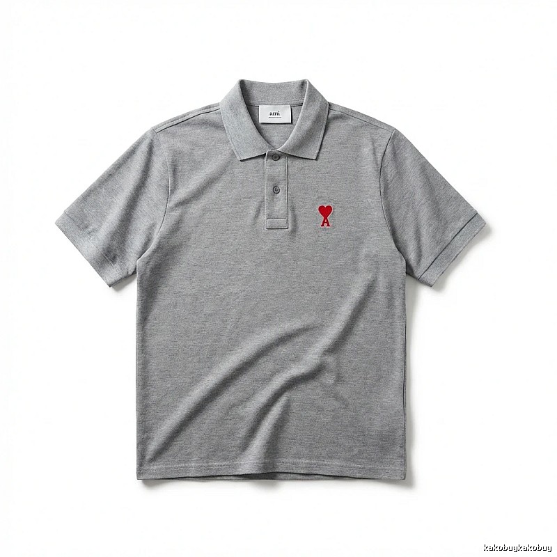 AMI Love Simple Grey Polo Shirt