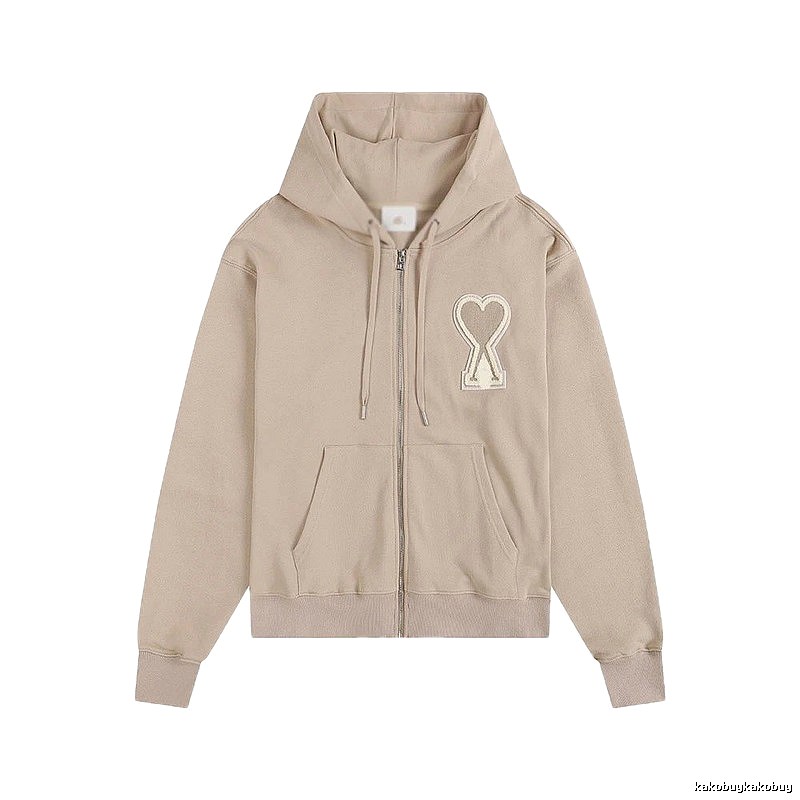 AMI Love Zipper Beige Sweatshirt