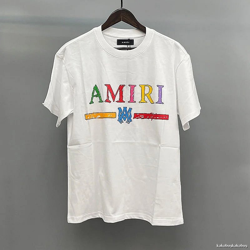 Amiri Color-Letter Graphic White Records Graphic T-Shirt Travel Styling