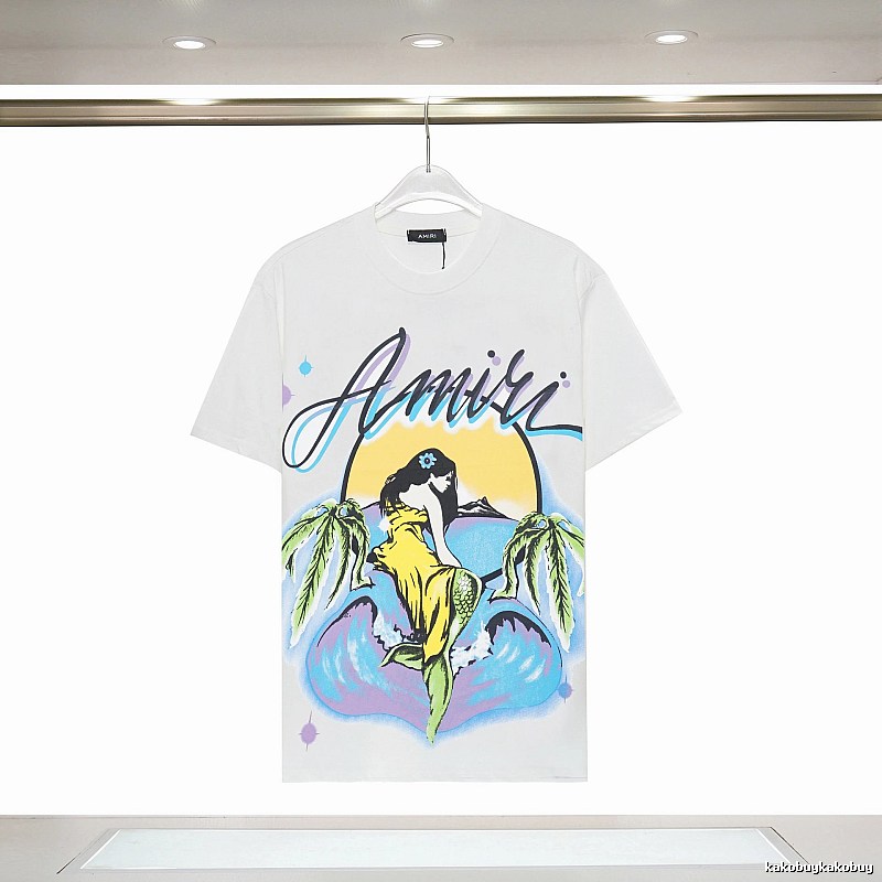 Amiri Logo Detail Graphic T-shirt White Blue Amiri with Functional Detail