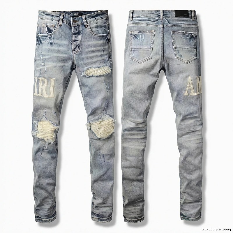 AMIRI Ripped Denim Blue Long Pants