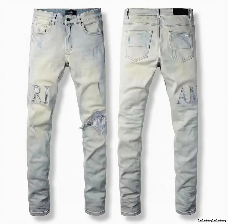 AMIRI Ripped Trendy Brand Light Gray Jeans