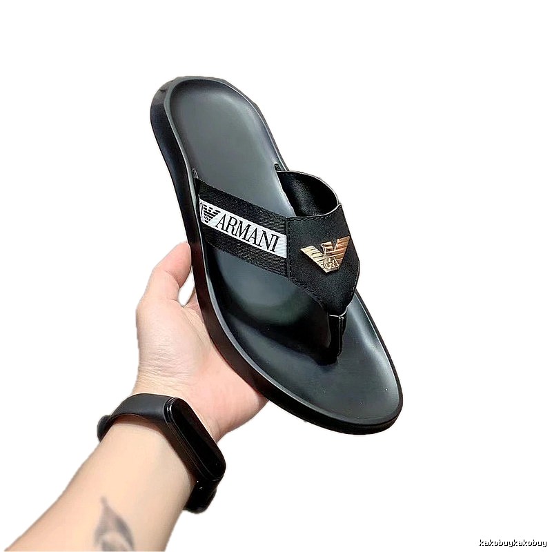 Armani Eagle Logo Light Luxury Casual Style Black Flip-Flops