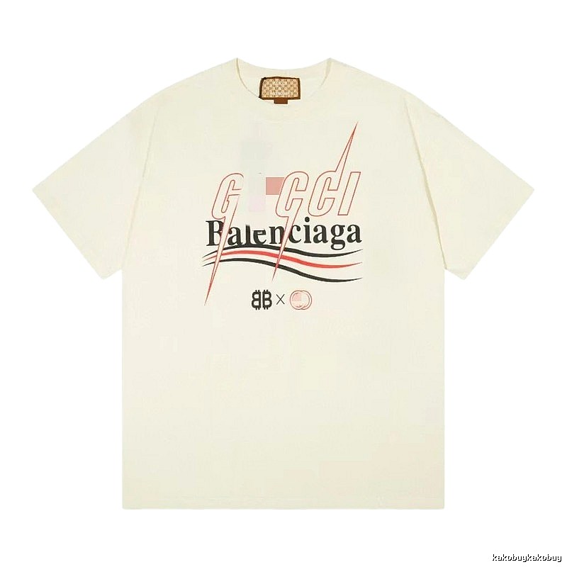 Balenciaga Co-branded Printed Streetwear Off-white Short-sleeve T-shirt