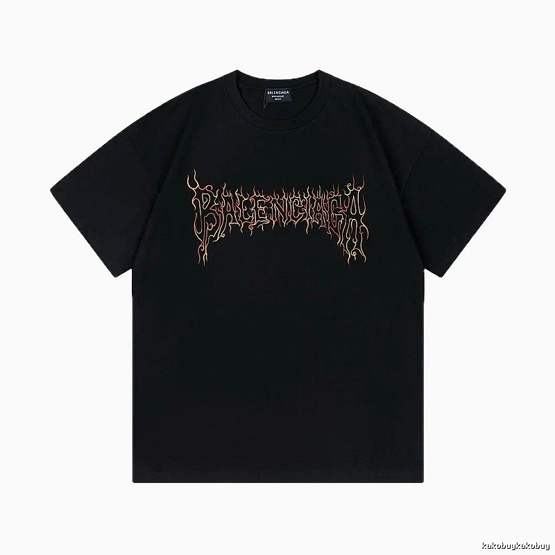 Balenciaga Flame Gothic Style Black T-shirt