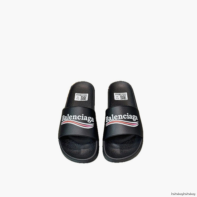 Balenciaga Trendy Color-Stripe Black Slippers