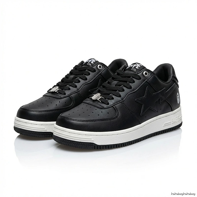 Bape black and white trendy sneakers.