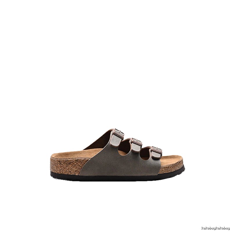 BIRKENSTOCK Three-Buckle Casual Grey Slides