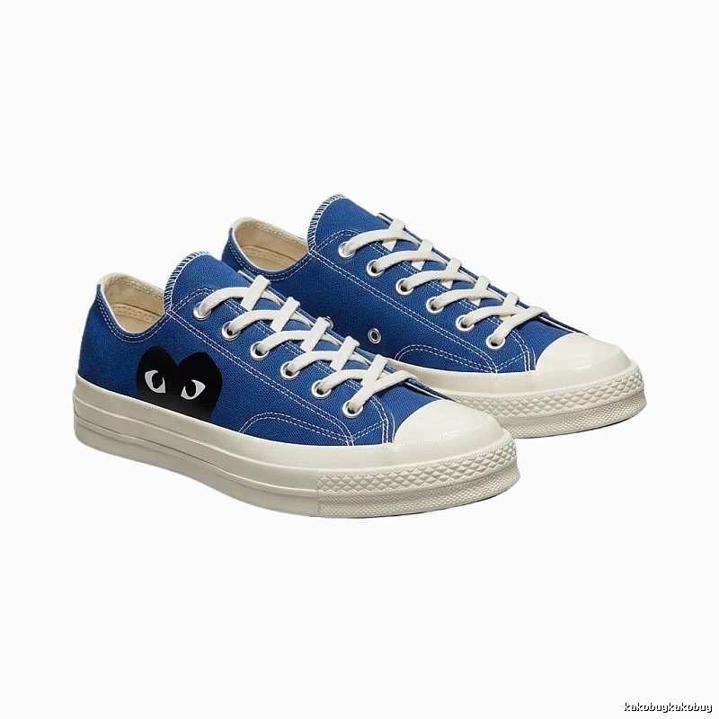 CDG Love Heart Blue and White Canvas Shoes