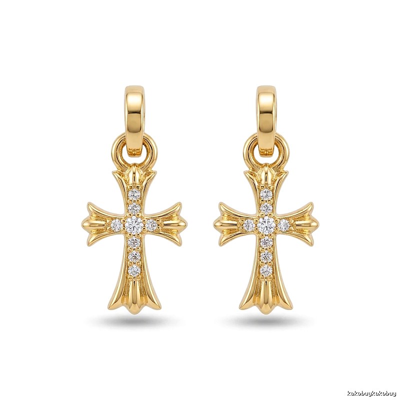 Chrome Hearts Cross Trendy and Cool Style Gold Earrings
