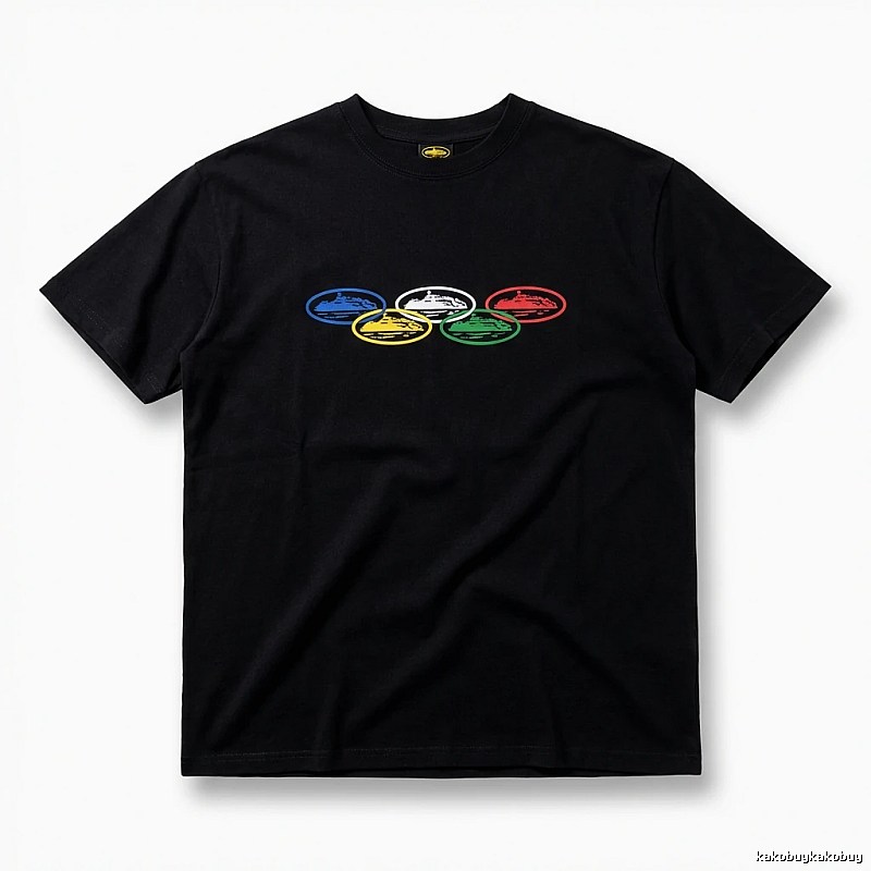 Corteiz Five-Ring Trendy and Cool Black T-shirt