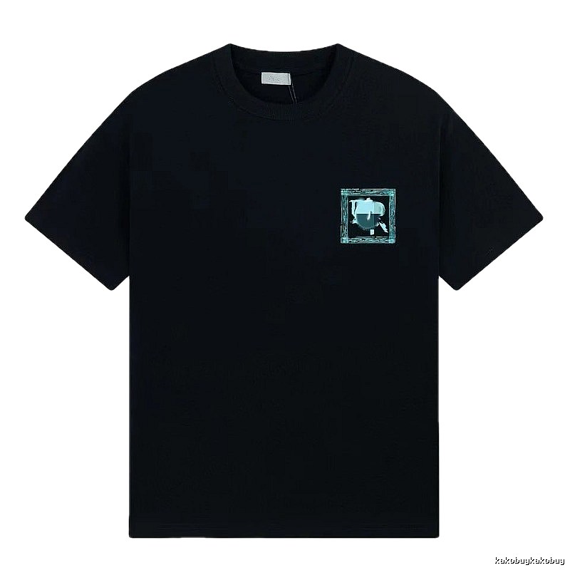 Dior Frame Print Trendy Style Black Short-sleeve T-shirt