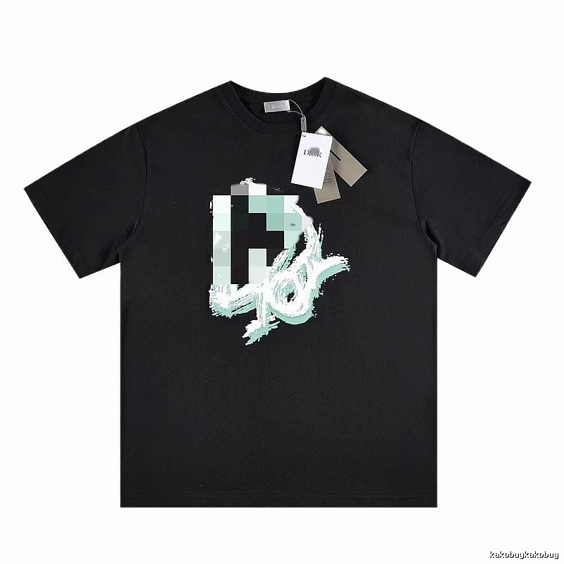 Dior Graffiti Cool & Trendy Style Black Short-sleeve T-shirt