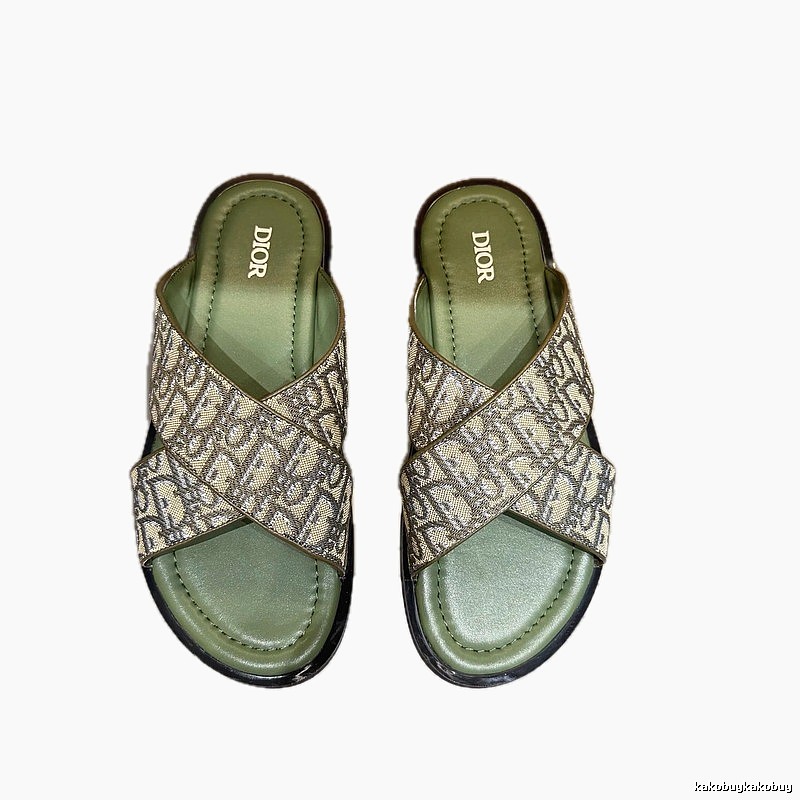 Dior Oblique Vintage-style Military Green Slides