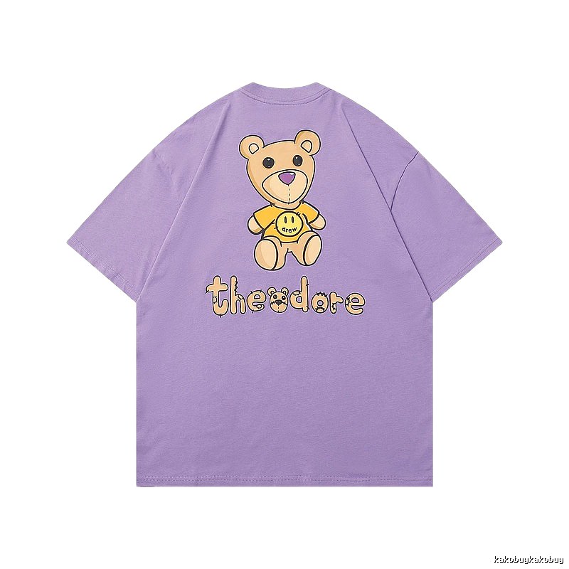 DREW Bear Print Street Style Purple T-shirt
