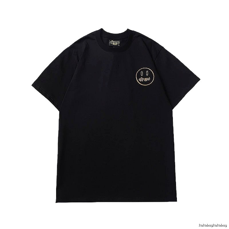 DREW Embroidered Smiley Face Street Style Black T-Shirt