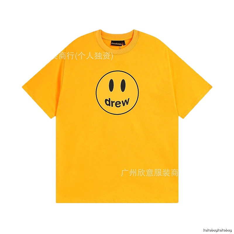 DREW Smiley Face Street Style Yellow Short Sleeve T-shirt