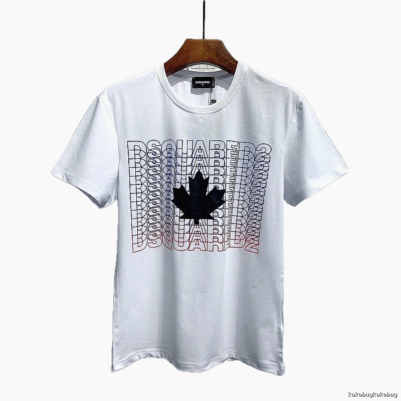 DSQUARED2 Maple Leaf Printed Streetwear White Short-sleeve T-shirt