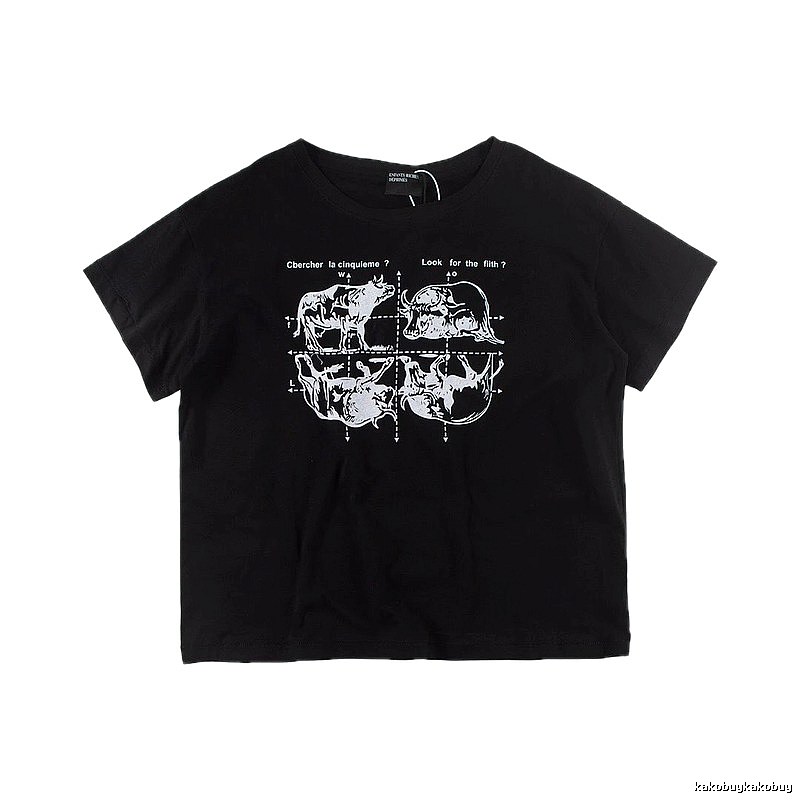 ERD Bull Print Street Style Black Short Sleeve T-shirt