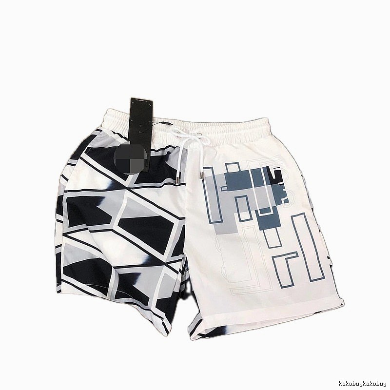 Fendi Geometric Print Casual Style White and Black Shorts