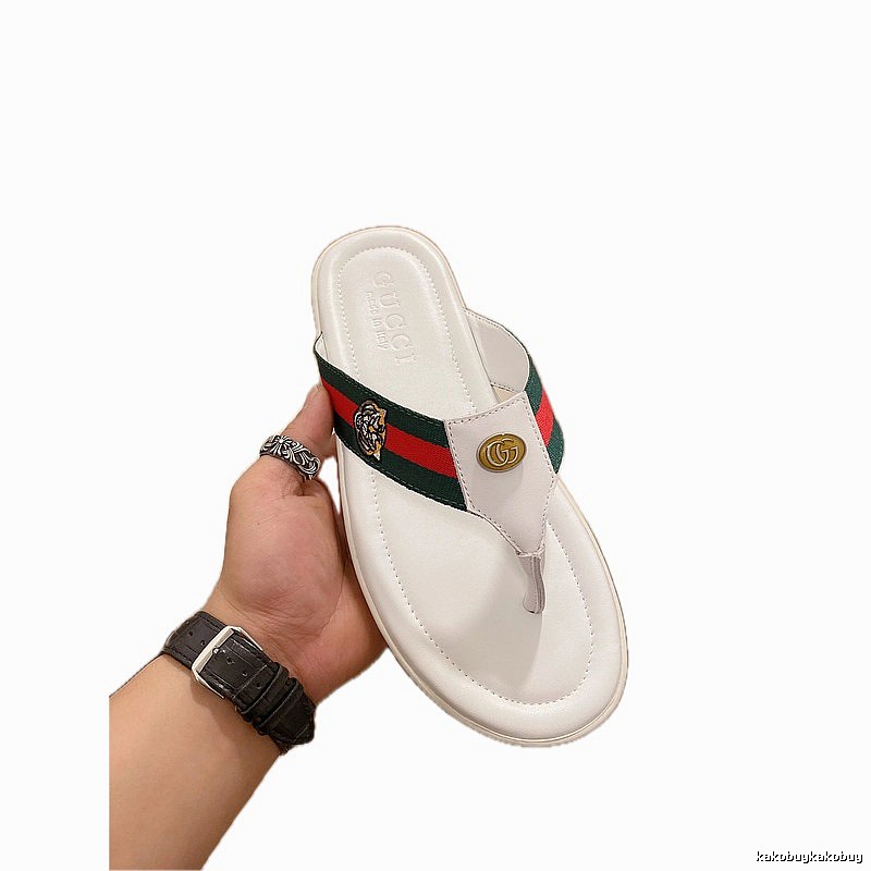 Gucci Tiger Head Webbing Casual White Flip-Flops