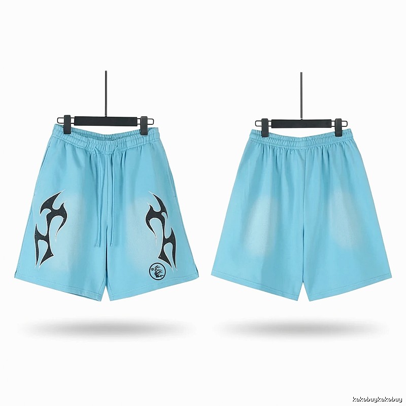 Hellstar trendy brand printed light blue shorts