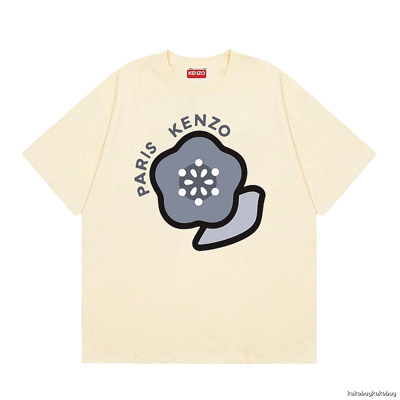 KENZO Paris Floral Print Casual Style Beige T-shirt