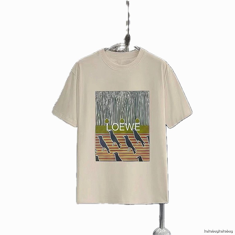 LOEWE Crow Print Vintage Style Light Beige T-Shirt