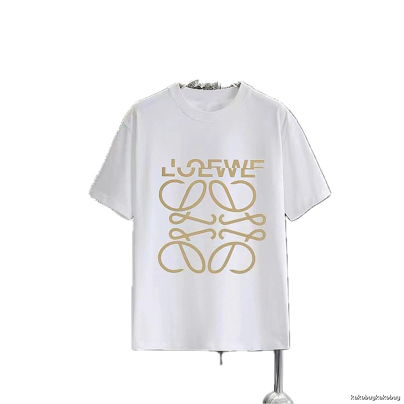 LOEWE Gold Hot-stamped Logo Light Luxury Style White T-Shirt