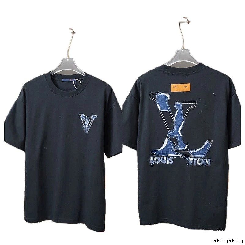 Louis Vuitton Applique Embroidered Trendy Black T-Shirt